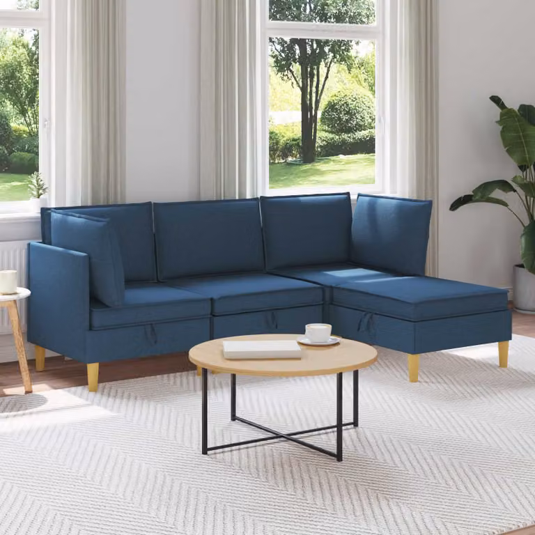 Set di divani modulari vidaXL a forma di L con spazio di archiviazione, 4 pezzi, Blu