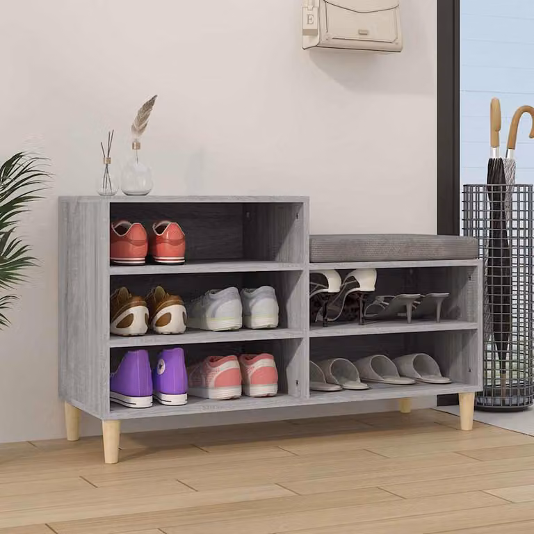 Scarpiera moderna vidaXL in legno multistrato grigio con seduta integrata L: 102 cm, P: 36 cm, H: 60 cm