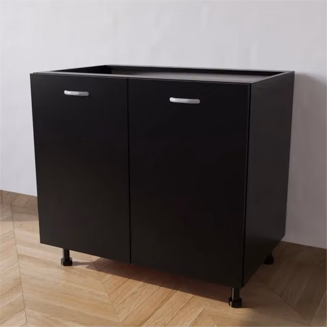 Base lavello Calandrelli nero con 2 ante, design moderno in MDF, L 90 cm x P 55,5 cm x H 72 cm