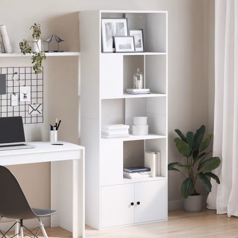 Libreria bianca moderna vidaXL in legno e MDF con pannello posteriore L: 70 cm, P: 36 cm, H: 189 cm
