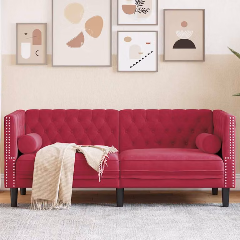 vidaXL Divano Chesterfield a 2 posti in velluto rosso con cuscini coordinati