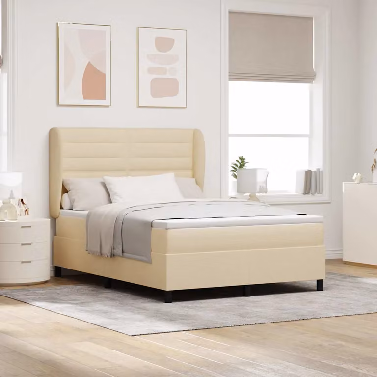 Letto a molle con materasso vidaXL in tessuto beige L 140 x P 190 cm