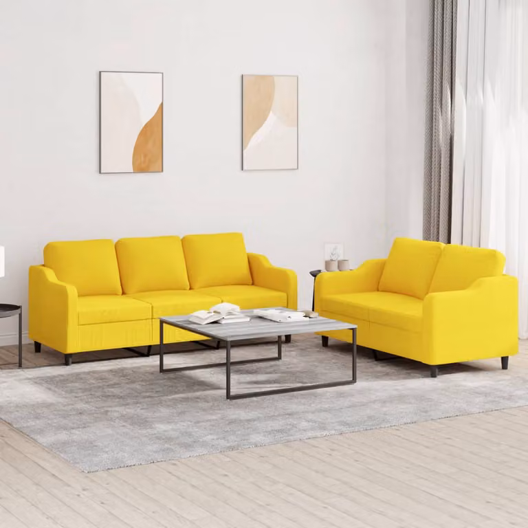 Set di divani vidaXL composto da un divano a 2 posti e uno a 3 posti in tessuto giallo con cuscini inclusi per il tuo soggiorno