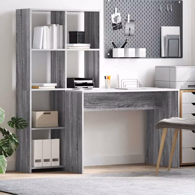 Scrivania con scaffale vidaXL moderna in Grigio, L: 138,5 cm, P: 55 cm, H: 143 cm