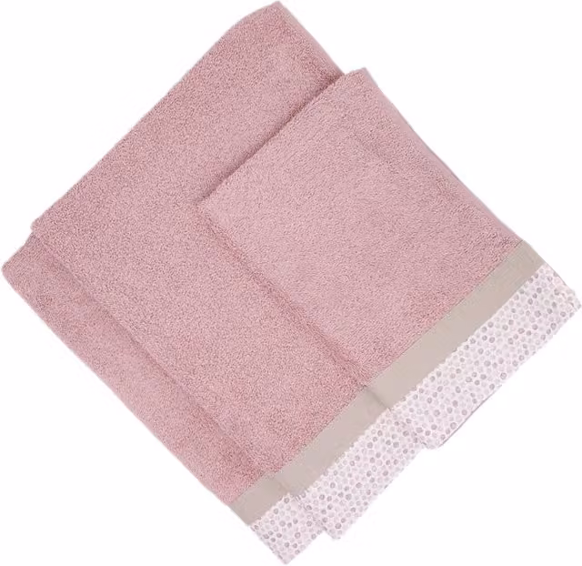Set di 3 asciugamani Pallini Ipersan in cotone rosa con motivo a pois e bordo decorativo