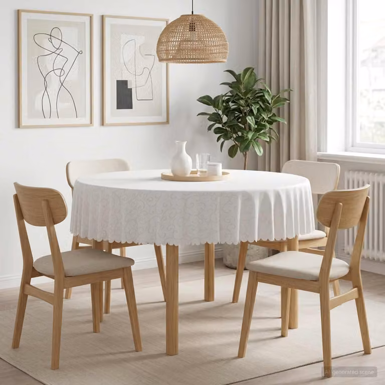 Set di 5 tovaglie rotonde vidaXL in poliestere jacquard bianco, idrorepellenti e lavabili in lavatrice, Diametro: 160 cm