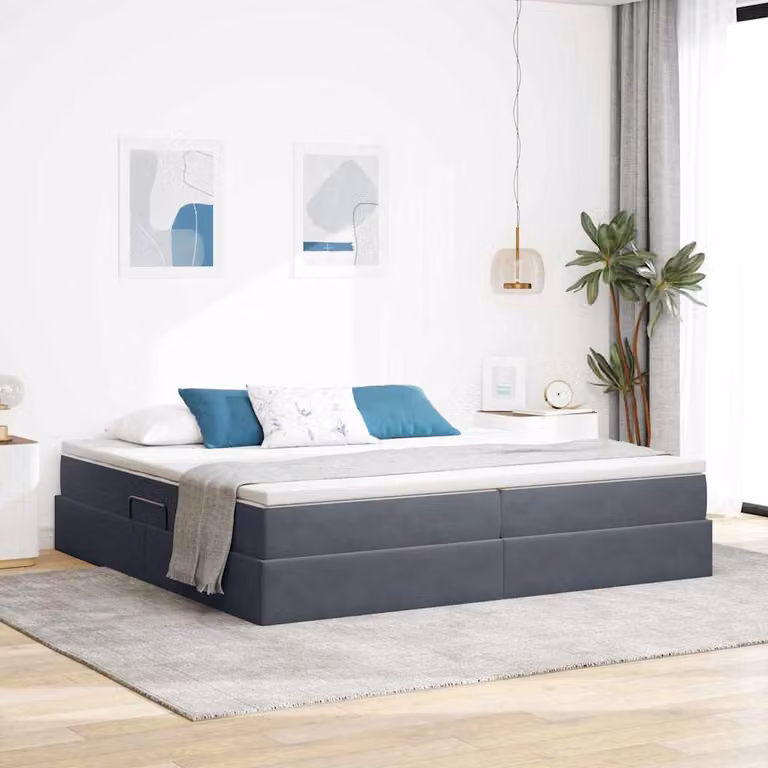 Letto con contenitore e materasso ibrido vidaXL in velluto grigio scuro L/P/H: 200 x 200 x 48,5 cm