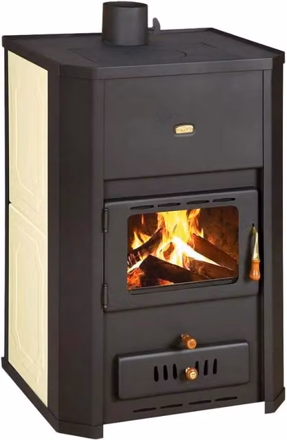Stufa a legna per impianto di riscaldamento centralizzato Prity WD W24 in acciaio nero con potenza di 23 + 6 kW