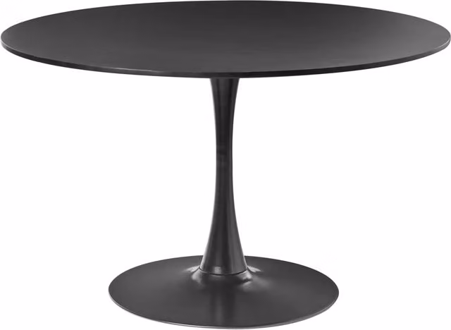 Tavolo da pranzo rotondo BELIANI nero con piano in MDF laminato e base in metallo, ideale per 4 persone, diametro: 120 cm, altezza: 74 cm