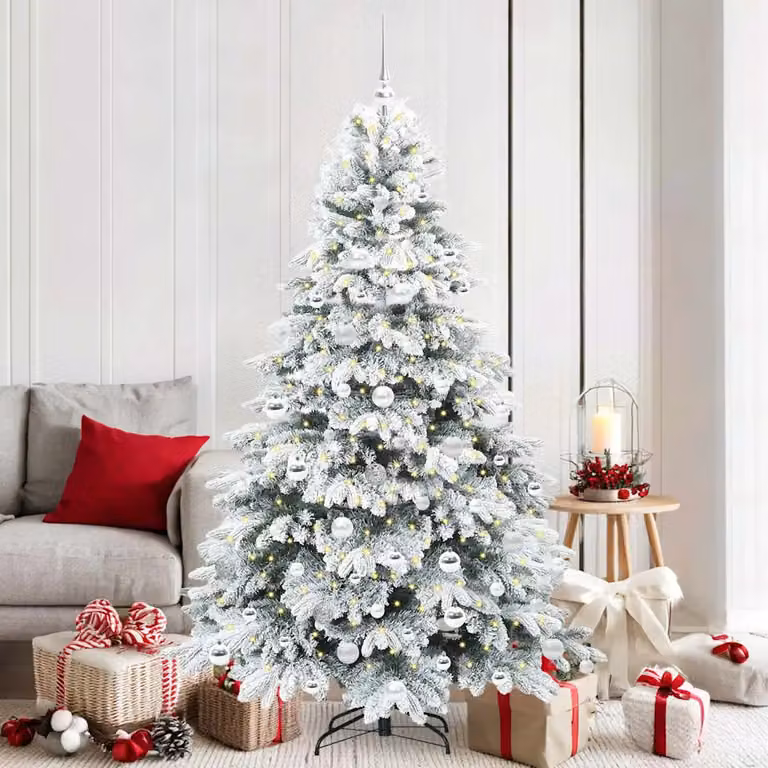 Albero di Natale artificiale bianco vidaXL con 300 LED bianco caldo, Altezza: 180 cm, in PE e PVC