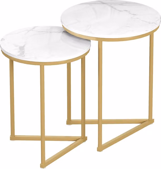 Set di 2 tavolini laterali moderni HOMCOM con piano effetto marmo bianco e gambe in metallo dorato