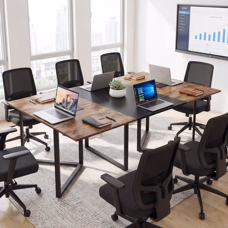 Costway Tavolo da conferenza industriale in MDF laminato marrone per ufficio e sale riunioni, L/P/H: 180 x 100 x 76,5 cm
