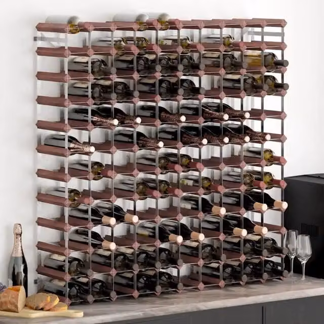 Portabottiglie da parete vidaXL in legno di pino e metallo marrone stile rustico per 120 bottiglie L: 110 cm, P: 22,5 cm, H: 12 cm