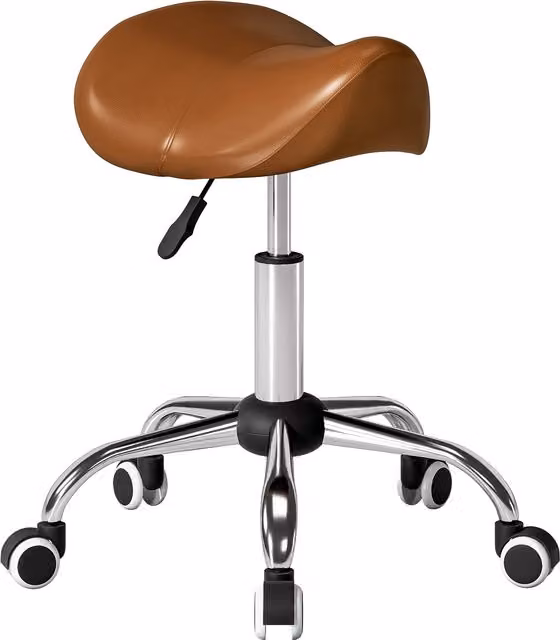 Sgabello da lavoro a sella HOMCOM con ruote e altezza regolabile, colore marrone, L: 53 cm, P: 52 cm, H: 49-61 cm
