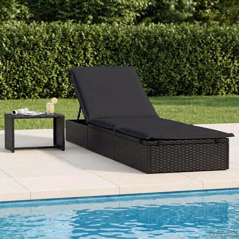 vidaXL Lettino Prendisole con Tavolino in Polyrattan Nero e Poggiatesta Regolabile