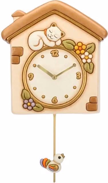 Orologio a pendolo da tavolo Thun in ceramica beige con decorazioni floreali e motivi organici