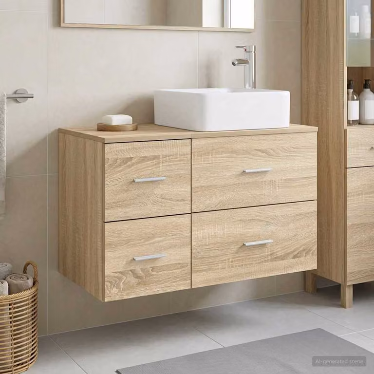 Set di mobili da bagno moderni vidaXL composto da mobile lavabo e pensile a parete in legno marrone L/P/H: 80,0 x 34,32 x 49,5 cm e 41,0 x 41,0 x 76,70 cm