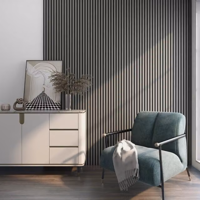 Set di 16 pannelli fonoassorbenti decorativi con effetto legno NEU.HOLZ, colore grigio, L: 120 cm, H: 60 cm, P: 2,1 cm