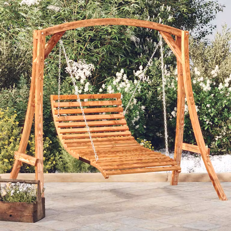 vidaXL Letto a Dondolo in Legno Massello di Abete con Finitura Teak, Colore Marrone