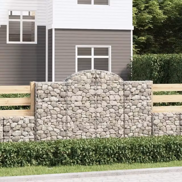 Set di 2 Cesti Gabbioni ad Arco vidaXL in Acciaio Zincato Grigio L: 200 cm, P: 50 cm, H: 120-140 cm