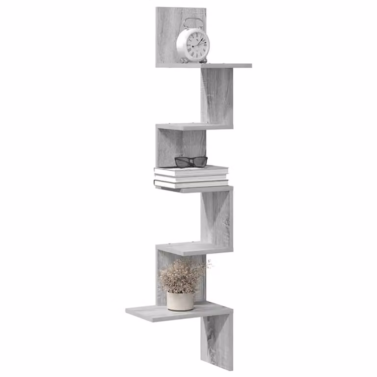 Scaffale Angolare da Muro vidaXL Grigio Sonoma con Pannello Posteriore in MDF L/P/H: 32 x 32 x 127,5 cm