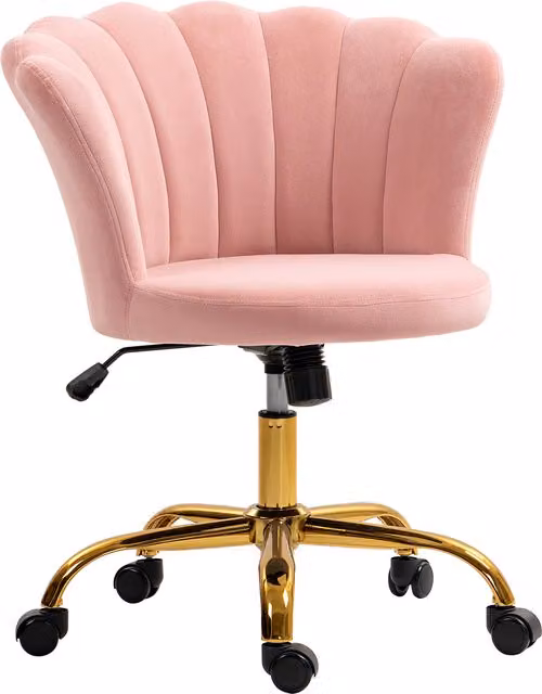 Sedia da ufficio e parrucchiere HOMCOM in velluto rosa con schienale a petalo e altezza regolabile, L: 64 cm, P: 69 cm, H: 80-90 cm