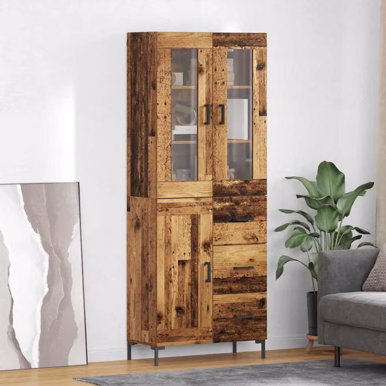 Set di 2 credenze vidaXL in legno e vetro marrone per soggiorno, L/P/H: 69,5 x 34 x 180 cm