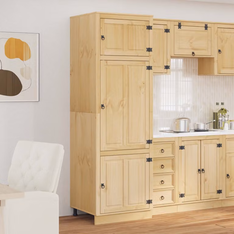 Armadietto SKI vidaXL in pino massello marrone, mobile da parete moderno per cucina e sala da pranzo, L: 66 cm, P: 58 cm, H: 207 cm