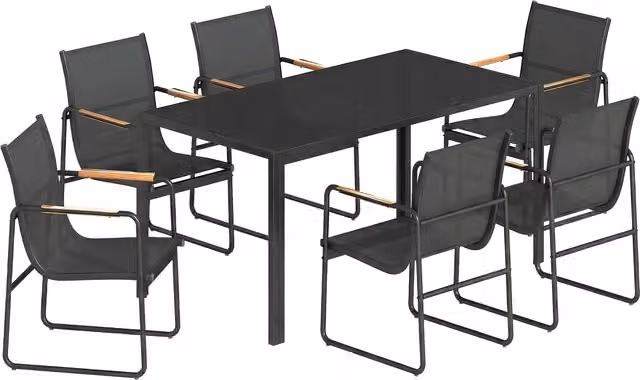 Set da pranzo da giardino Outsunny in vetro e metallo nero, composto da 7 pezzi per adulti