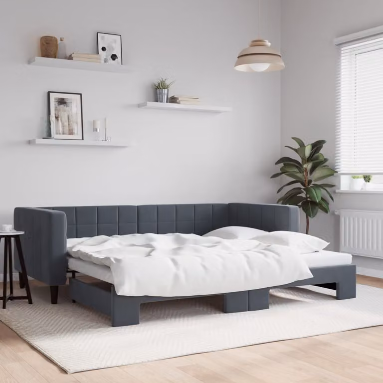 vidaXL Divano Letto Moderno in Velluto Grigio con Letto Estraibile L/P/H: 223 x 90 x 68 cm