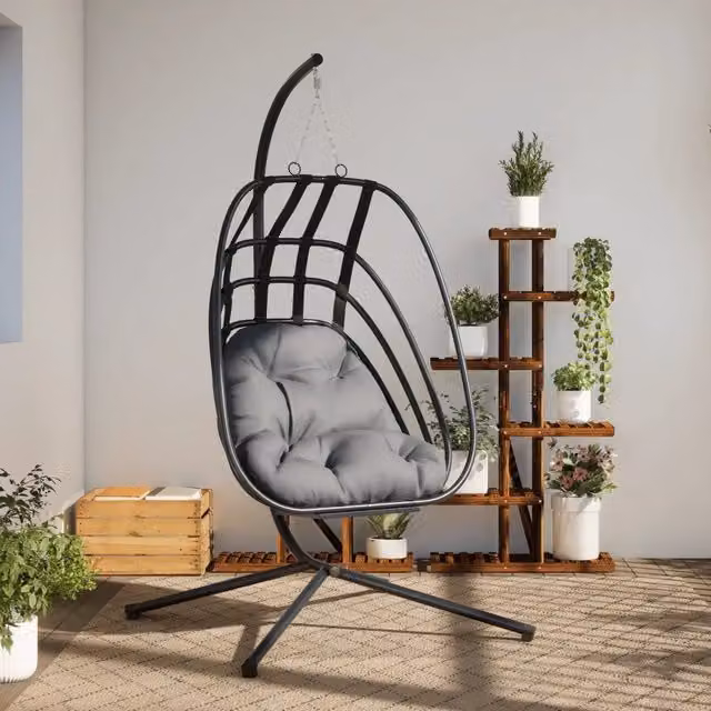 Sedia a uovo sospesa con supporto in acciaio vidaXL colore antracite per giardino e lounge