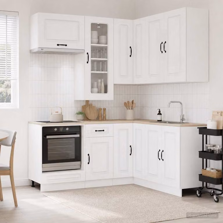 vidaXL Unità Cucina KALMAR 8 Pezzi Moderna Bianco Lucido con Ante in Vetro