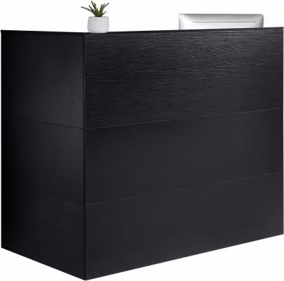 VEVOR Banco Reception a Forma di L Nero con Cassetto, Ripiano per Tastiera e Armadietto, L/P/H: 140 x 80 x 120 cm