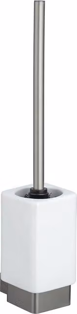 Portascopino con spazzola Wenko in alluminio e ceramica, colore antracite e bianco, modello freestanding