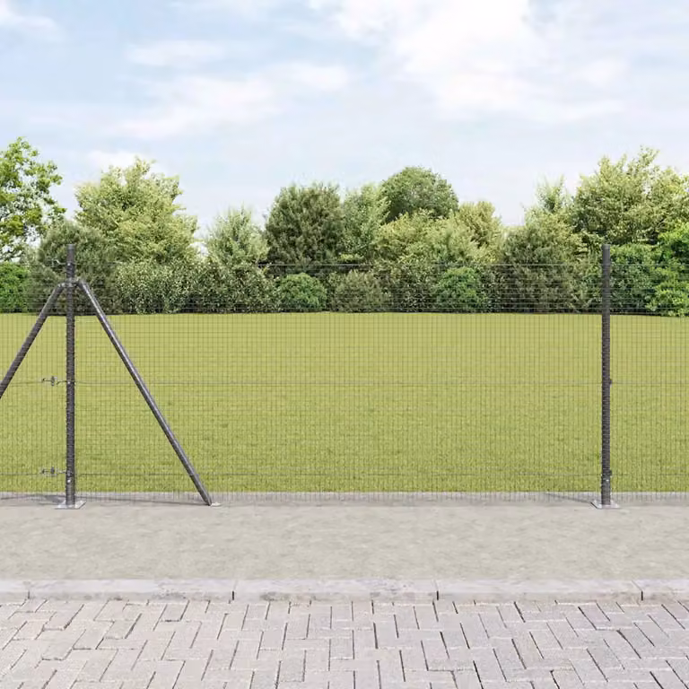 Recinzione metallica saldata vidaXL con base in cemento e palo grigio, L: 50 m, H: 0,8 m