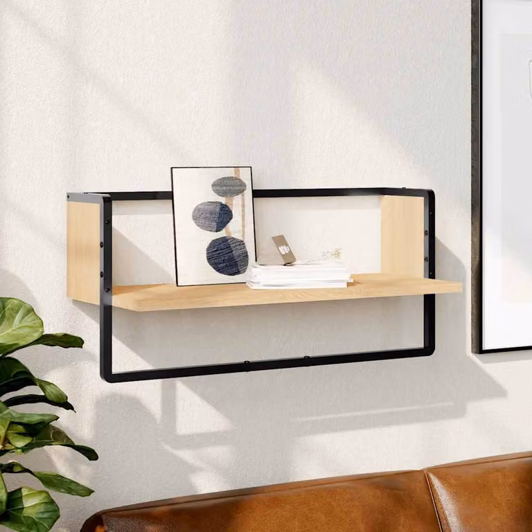 vidaXL Mensola a Parete con Asta in Stile Industrial, Rovere Sonoma e Metallo, L 65 x P 25 x H 30 cm