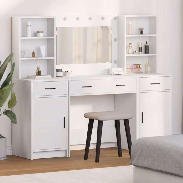 Set da tavolo da trucco Hollywood con LED vidaXL Bianco L: 135,0 cm, P: 41,0 cm, H: 78,5 cm