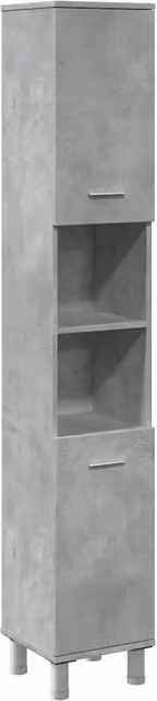 Mobiletto contenitore per bagno HELLOSHOP26 in legno composito grigio cemento con ante e ripiani interni L/P/H: 30 x 30 x 179 cm