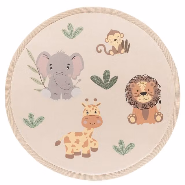 Tappeto rotondo per bambini Emilio beige lavabile con motivo animale Diametro: 120 cm