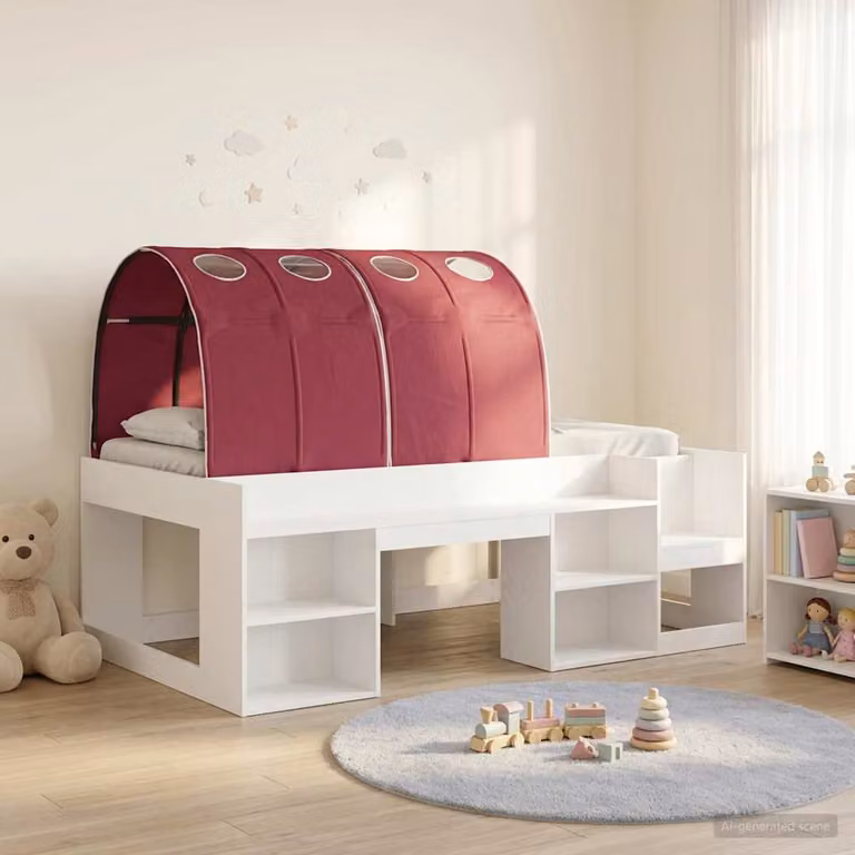 Letto singolo per bambini con tunnel vidaXL in legno ingegnerizzato, Bianco e Rosso, L/P/H: 190 x 90 x 118,5 cm