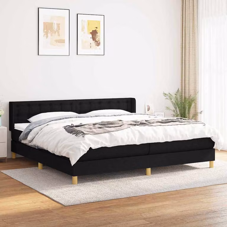 vidaXL Letto Ibrido con Giroletto a Molle e Materasso in Tessuto Nero, L/P: 200 x 200 cm