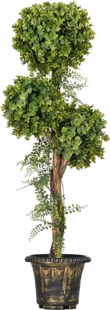Albero artificiale a 3 palle di bosso HOMCOM verde con vaso in cemento per interno ed esterno, Altezza: 115 cm