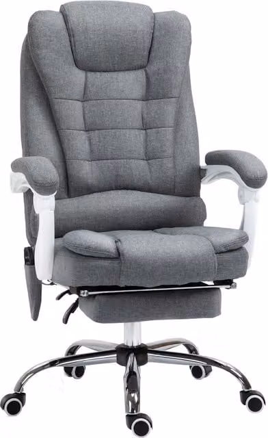 Poltrona da Ufficio Vinsetto Aosom con Telecomando e 6 Punti di Massaggio, Rivestimento in Velluto e Lino, Grigio, L/P/H: 67 x 79 x 111-121 cm