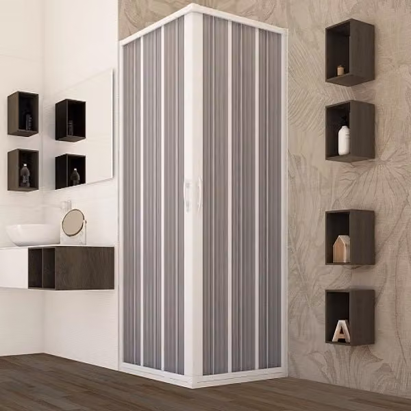 Box doccia d'angolo LEDA bianco con ante a soffietto in PVC satinato L 80 cm x P 70 cm x H 185 cm