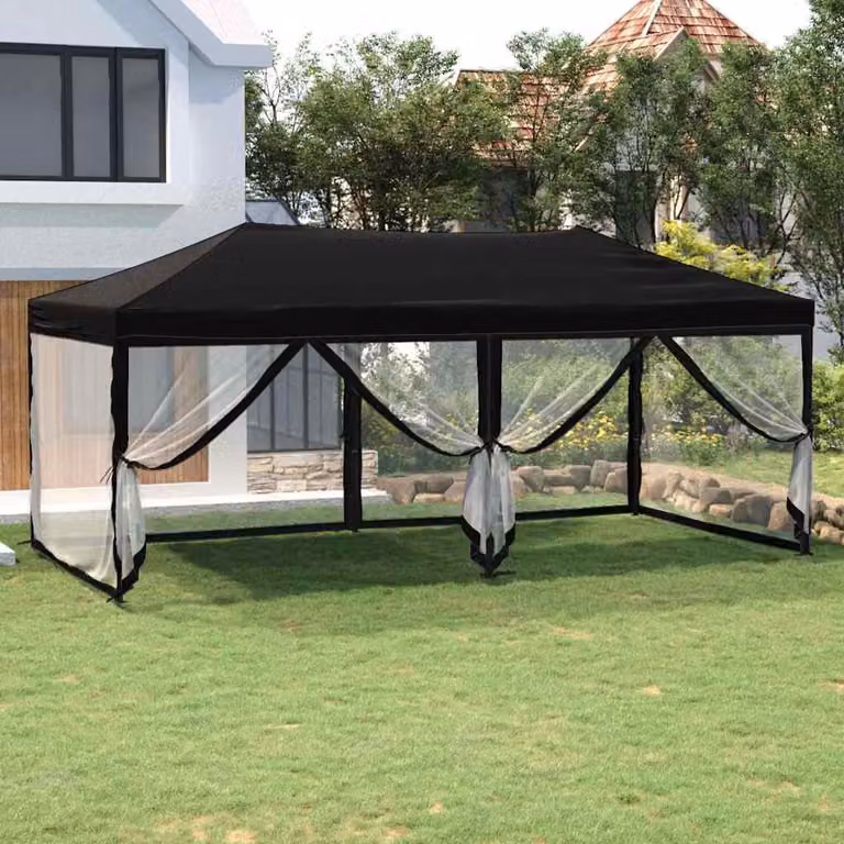 vidaXL Tenda per Feste Pieghevole con Pareti Laterali con Finestre Nero