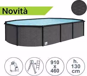 Piscina fuori terra ovale in acciaio PISCINE ITALIA Grey Pool L: 910 cm, P: 460 cm, H: 130 cm
