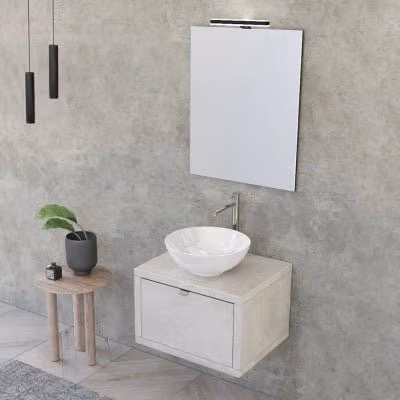 Mobile bagno sospeso INBAGNO Master grigio opaco con lavabo a bacinella, specchio con illuminazione LED e ante soft-close, Larghezza: 60 cm