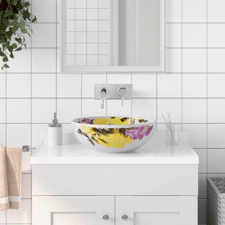 Lavabo da appoggio rotondo vidaXL in ceramica multicolore, Diametro: 41 cm, Altezza: 14 cm