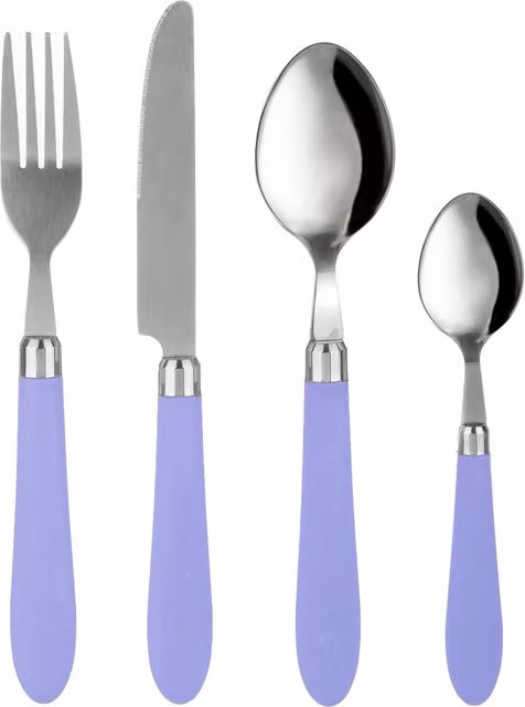Set di 24 posate Smooth Kasanova in acciaio inox con manico blu e argento, comprensivo di forchette, coltelli, cucchiai e cucchiaini
