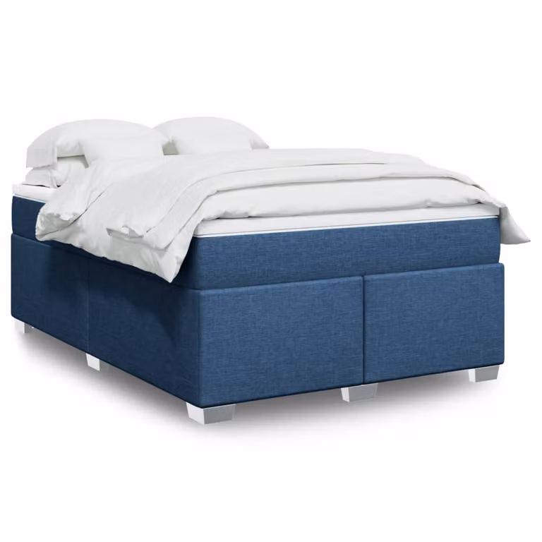vidaXL Giroletto a Molle con Materasso Ibrido in Tessuto Blu e Bianco L/P/H: 140 x 200 cm